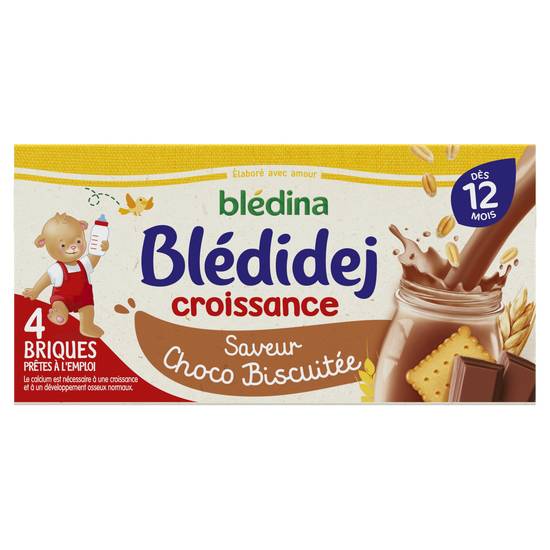 Blédina - Bledidej lait et céréales bébé dès 12 mois, choco biscuitée (4 x 250ml)