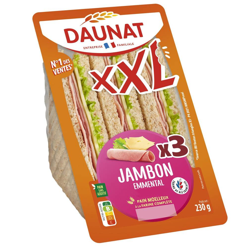 Sandwich jambon emmental DAUNAT - la barquette de 3 - 230 g