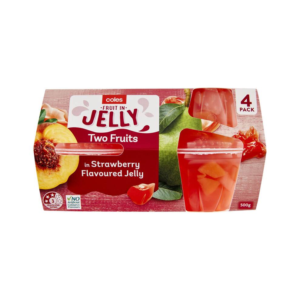 Coles Two Fruits in Strawberry Jelly 4 pack 500g