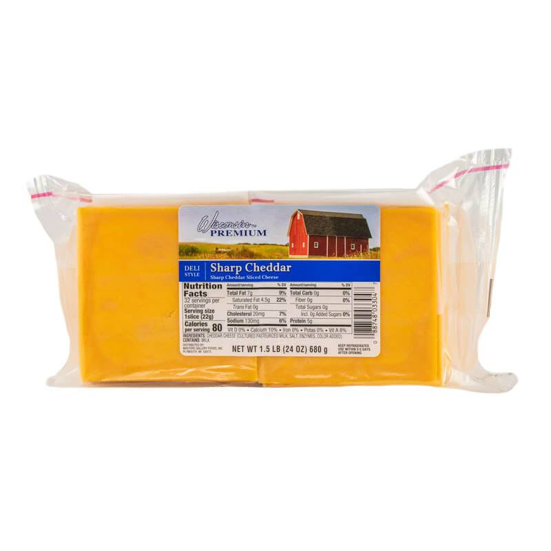Wisconsin Premium - Sliced Sharp Yellow Cheddar - 1.5 lb
