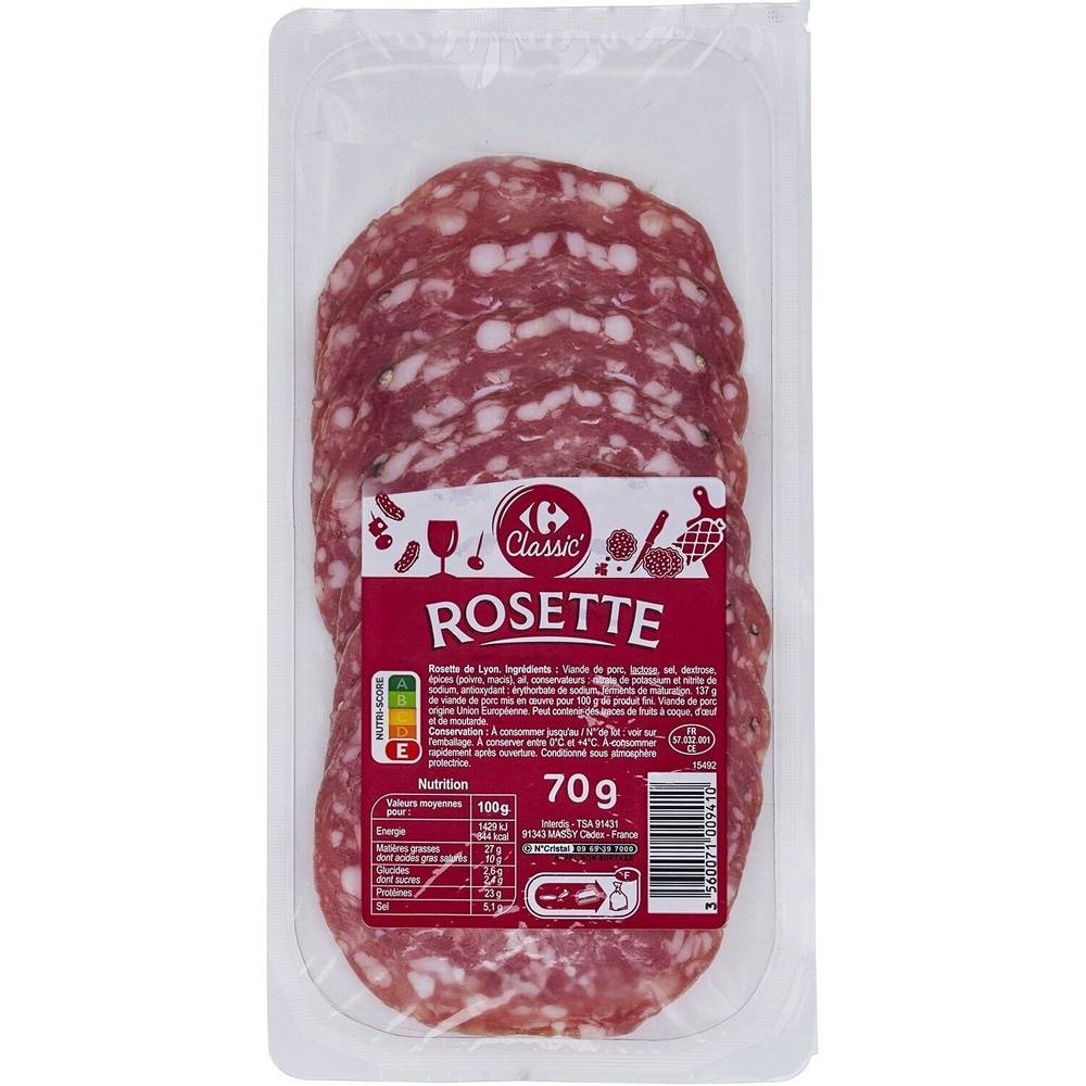 Rosette CARREFOUR CLASSIC' - la barquette de 70g