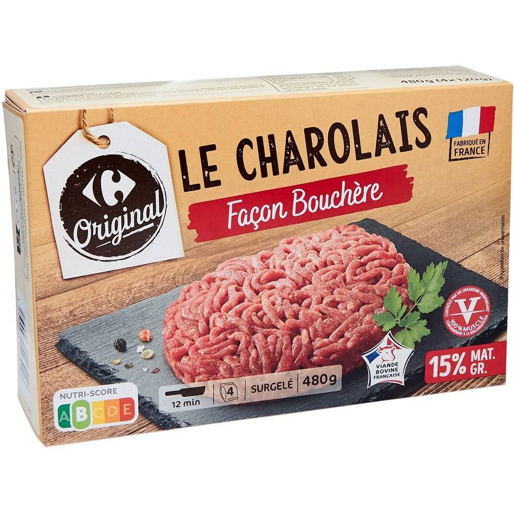 Carrefour - Steak hachés charolais 15% mg (4 pièces)