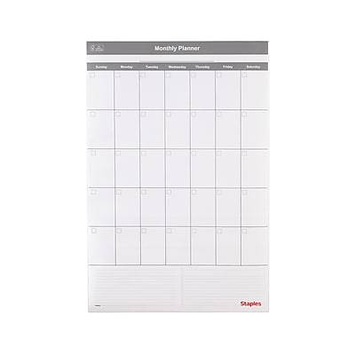 Staples 24 x 36 Monthly Dry-Erase Wall Calendar, Reversible, White/Gray (ST60365-22)