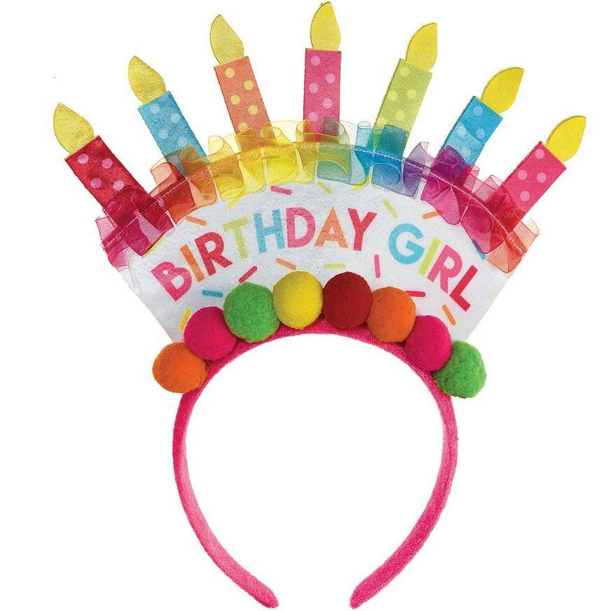 Sprinkles Birthday Girl Cake Fabric Plastic Headband, 9.5in x 11in