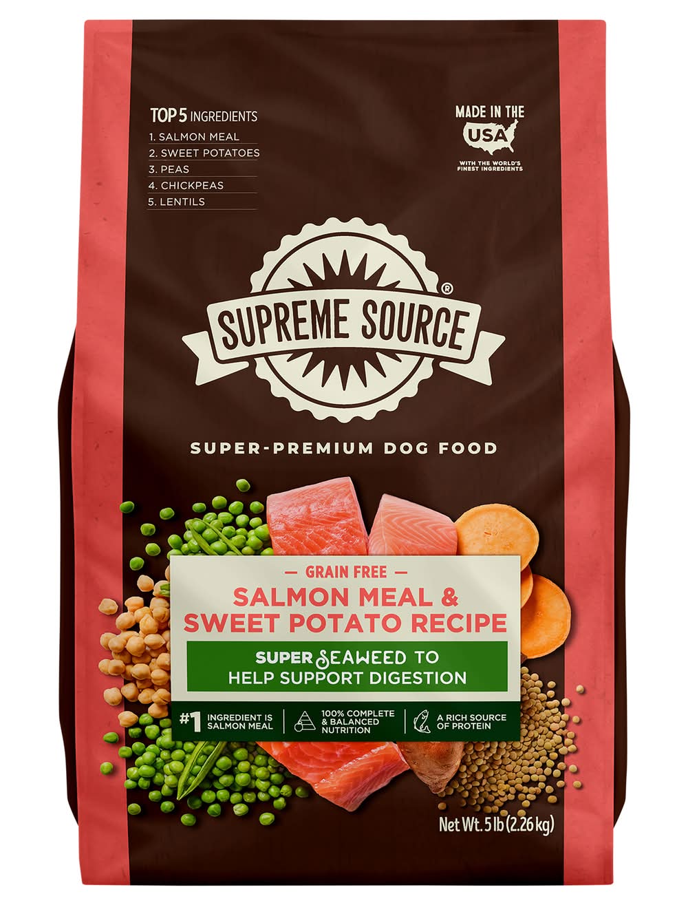 Supreme Source Super Premium Recipe Dry Dog Food, Salmon Meal & Sweet Potato (5 lbs)