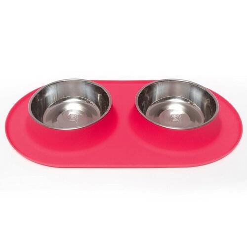 MESSY MUTTS WATERMELON DOUBLE SILICONE FEEDER WITH STAINLESS BOWLSPto MEDIUM 1Pto5 CUPS PER BOWL