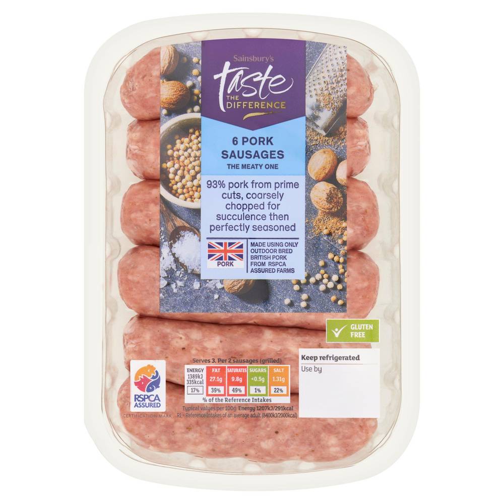 SAVE £1.00 Sainsbury's British Pork Sausages, Taste the Difference x6 400g