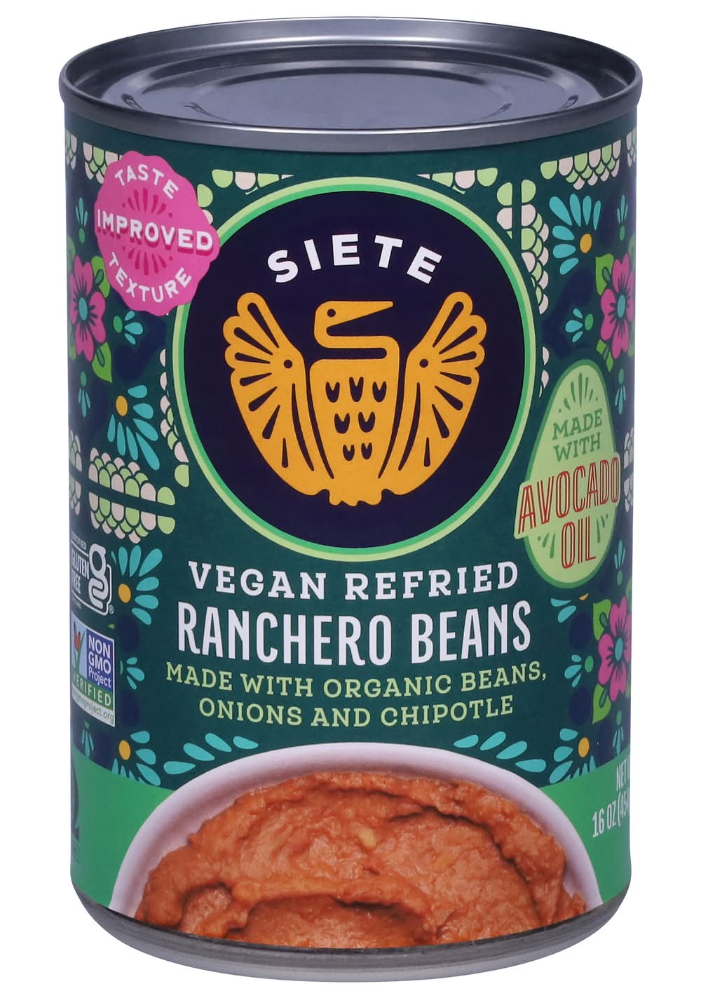 Siete Foods Refried Vegan Ranchero Beans, Tomato And Chipotle (16 oz)