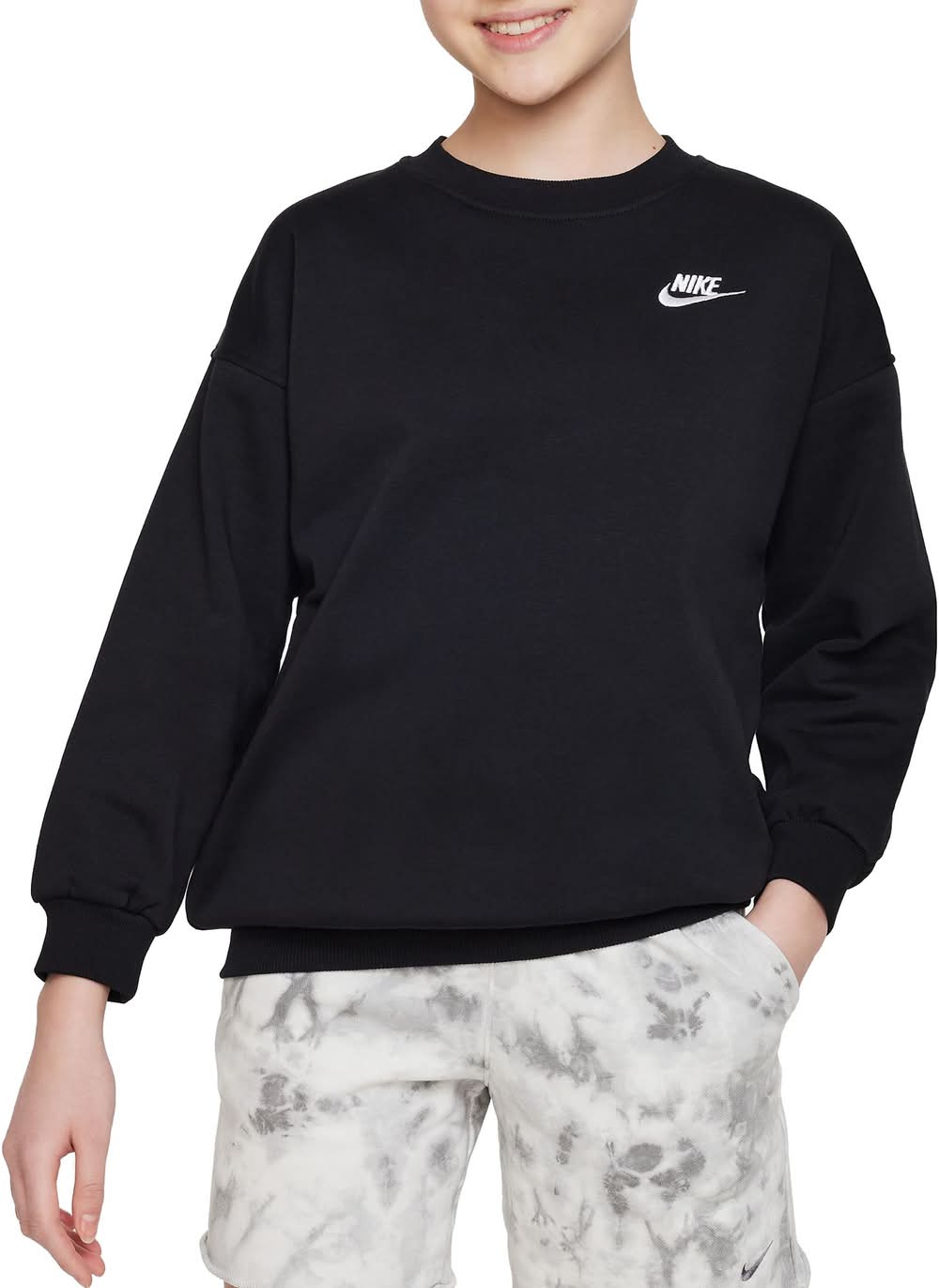Nike Girls' Sportswear Club Fleece Oversized Sweatshirt (Black, XL)