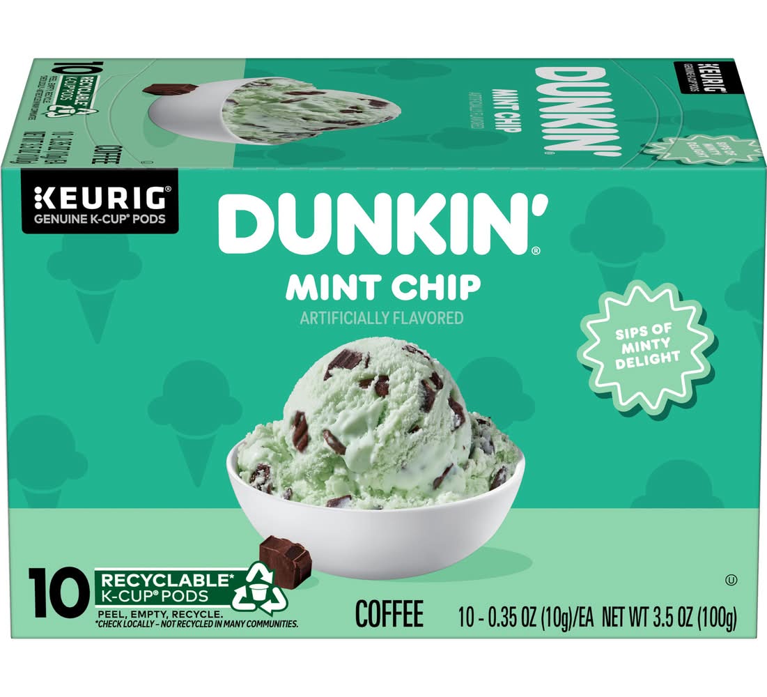 Dunkin' Dark Roast Coffee Pods, Mint Chip (3.5 oz, 10 ct)