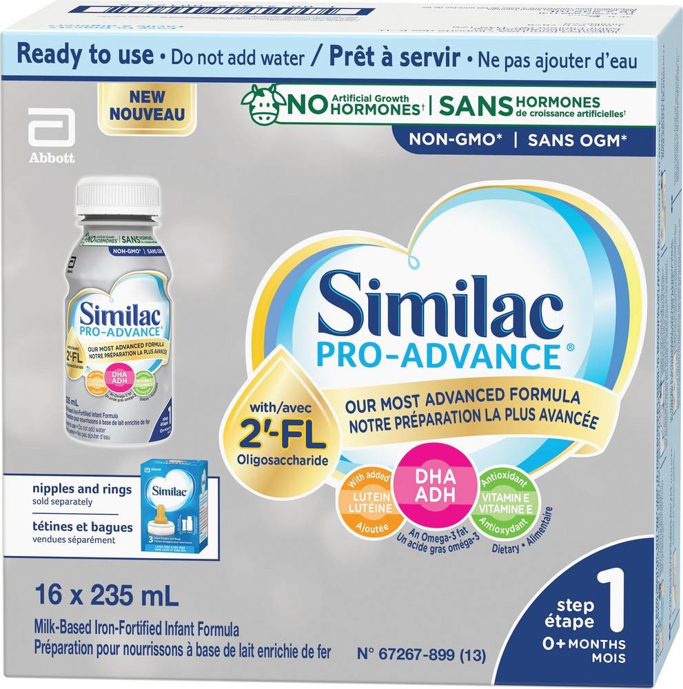 Similac pro-advance préparation pour bébés, prête à servir - step 1 baby formula with 2'-fl ready-to-use (16 x 235 ml)