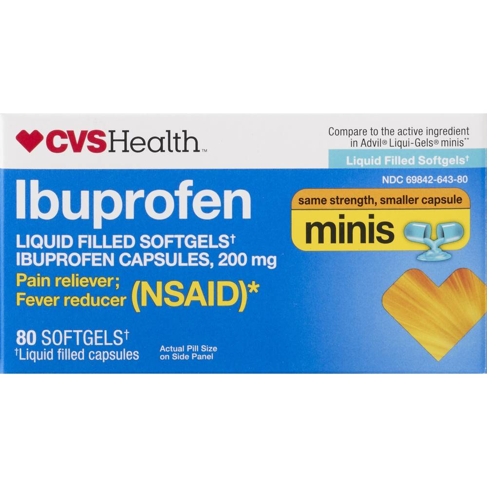 Cvs Health Ibuprofen 200 Mg Liquid Filled Mini Softgels, 80 Ct