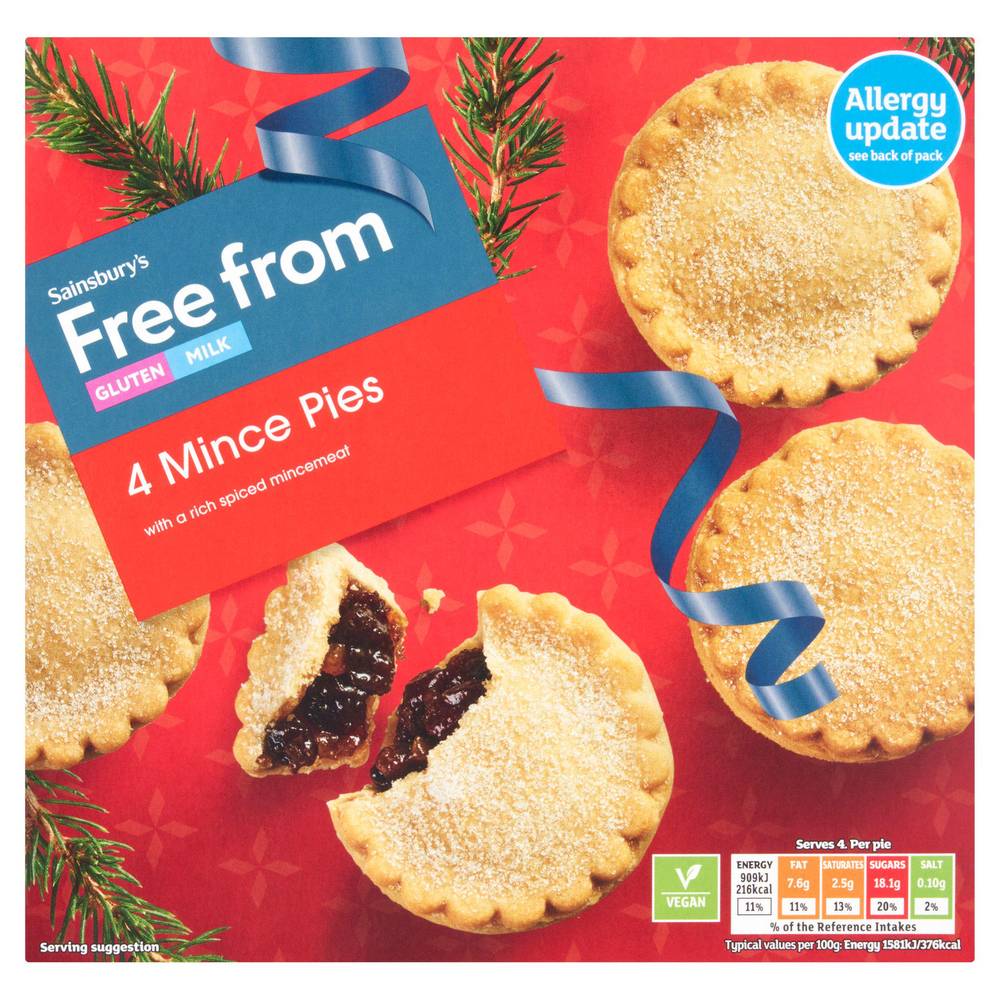 Sainsbury's Free From Mince Pies with a Rich Spiced Mincemeat x4 230g