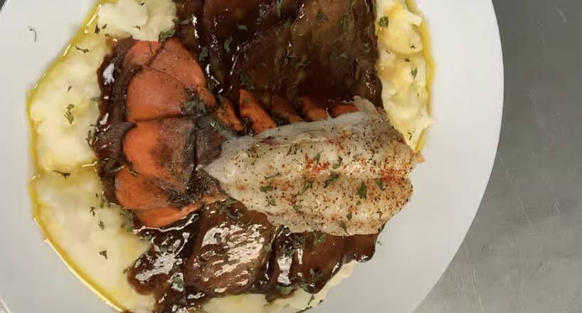 Lobster, Beef Brisket, and Mashed Potatoes