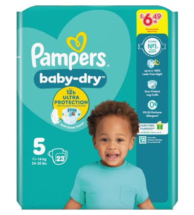 Pampers Size 5, Baby-Dry Nappies (23 pack)