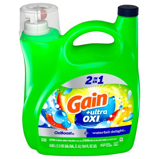 Gain Ultra Oxi Liquid Laundry Detergent, 107 Loads, 154 fl Oz, Waterfall Delight Scent, 2-in-1, He Compatible