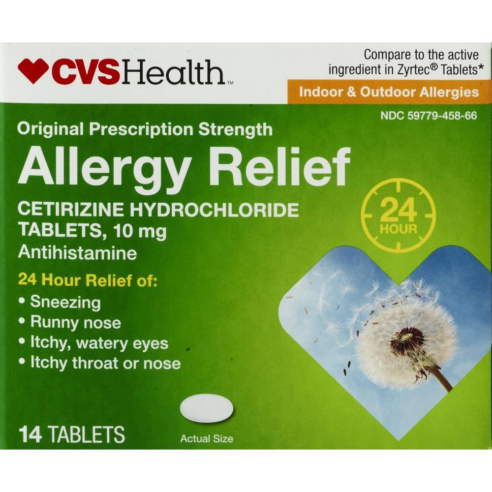 CVS Health 24HR Allergy Relief Cetirizine HCl Tablets, 14 CT