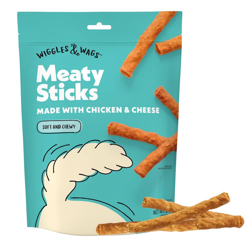 Wiggles & Wags Soft Chewy Chicken & Cheese Meaty Sticks Dog Treats