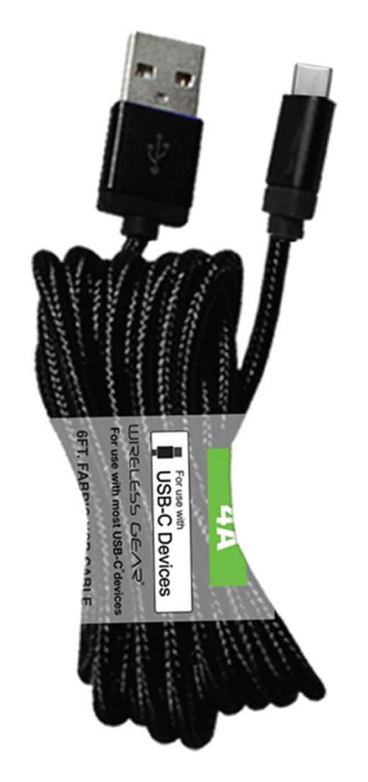 Wireless Gear Usb-C Sync & Charge Cable, 6 ft, Black