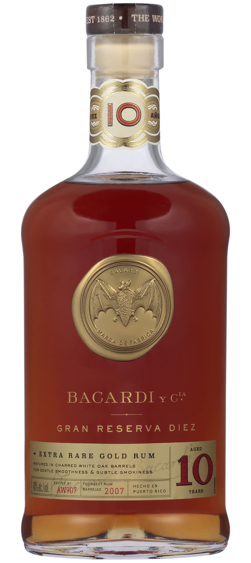 Bacardí Aged 10 Years Extra Rare Gold Rum (750 ml)