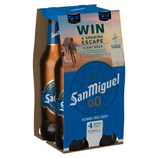 San Miguel 0.0% Alcohol Free Lager Beer Bottles 4 X 330ml