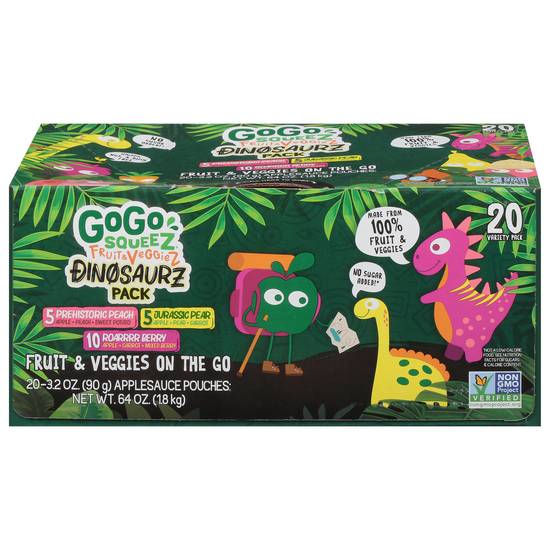Gogo Squeez Fruit & Veggies Dino Kids Snacks Variety pack ( 20 ct )
