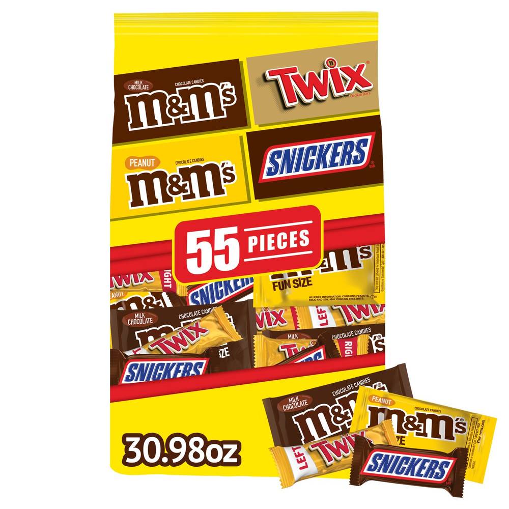 M&M'S, Snickers & Twix Variety Pack Fun Size Milk Chocolate Candy Bars Assortment, 55 ct, 33 oz