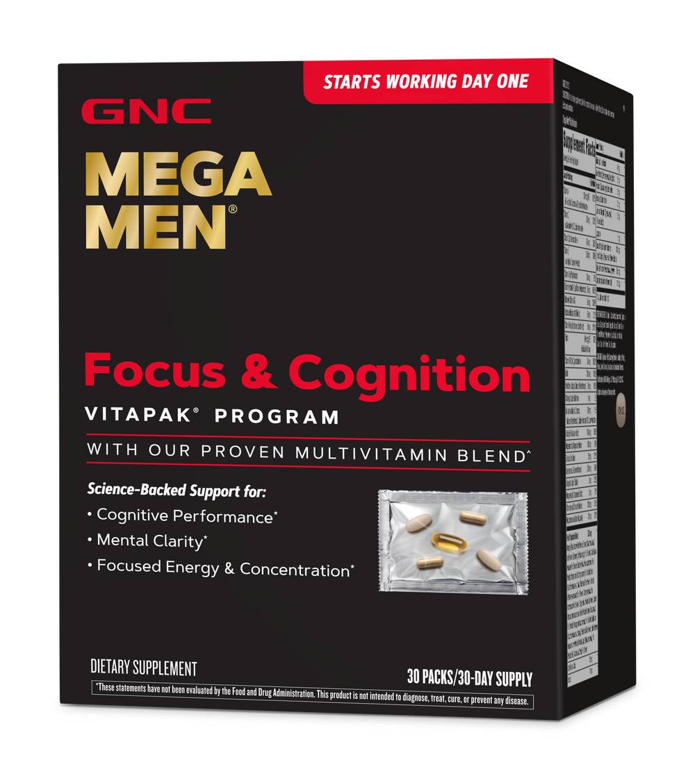 GNC Mega Men Focus & Cognition Vitapak Dietary Supplement Capsules (30 ct)