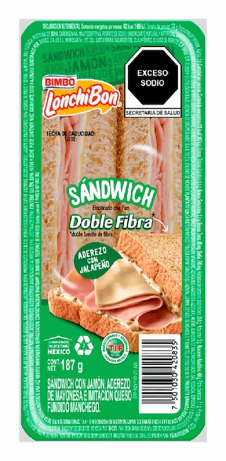 Bimbo · Lonchibon sándwich con jamón y queso (187 g)