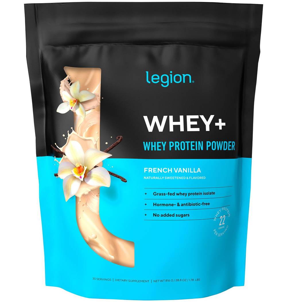 Legion Whey+ Grass Fed Protein Isolate Powder, French Vanilla (28.8 oz)