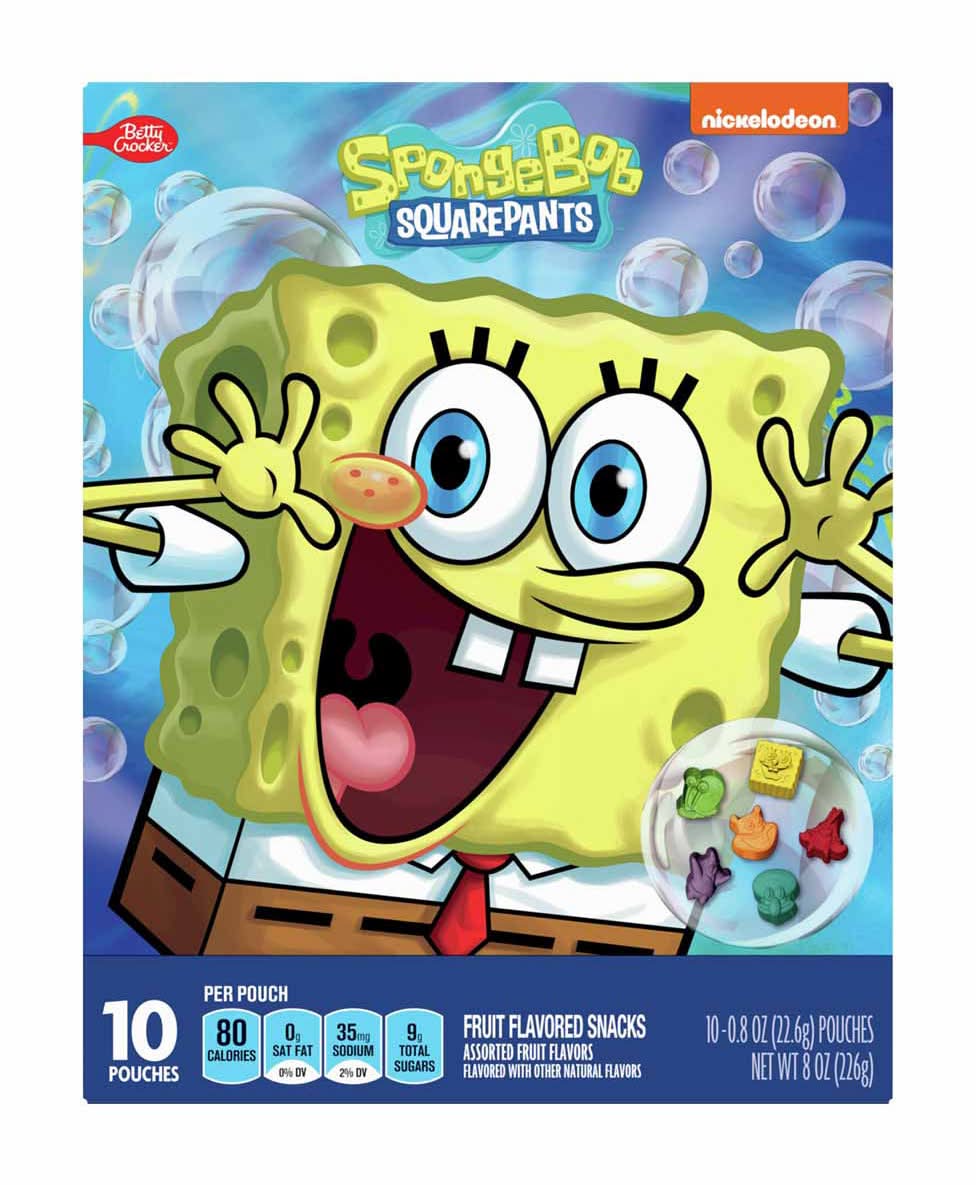 Nickelodeon Spongebob Squarepants Fruit Flavored Snacks Gluten Free 10 Pouches 8 Oz