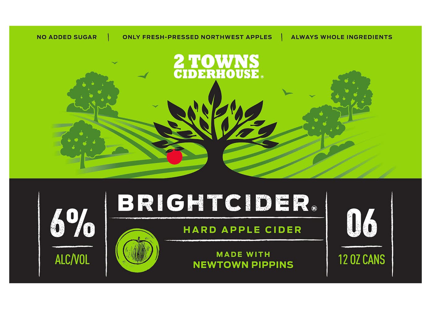 2 Towns Ciderhouse Brightcider Hard Apple Cider (6 x 12 fl oz)