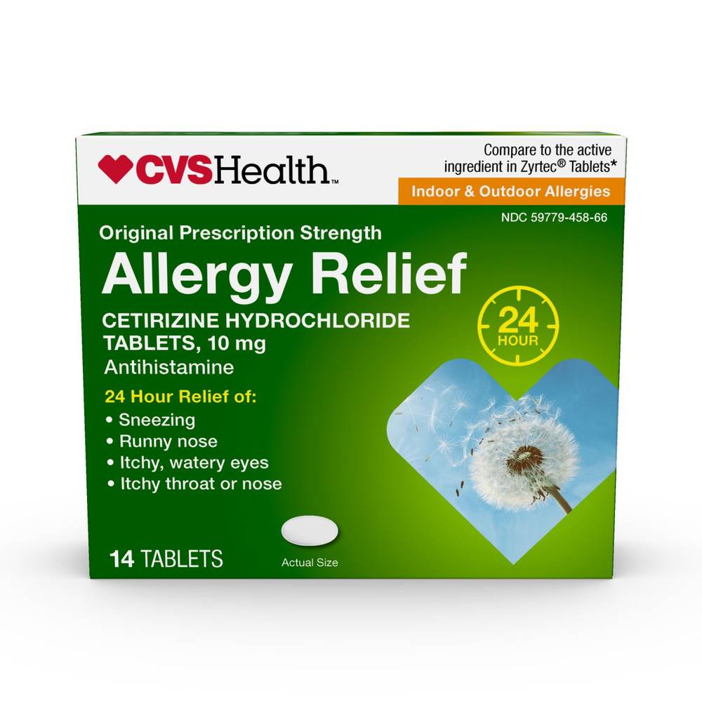 Cvs Health 24Hr Allergy Relief Cetirizine Hcl Tablets, 14 Ct