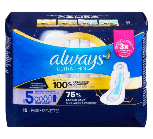 Always Ultra Thin Extra Heavy Overnight Pads, 5 (15 ct)