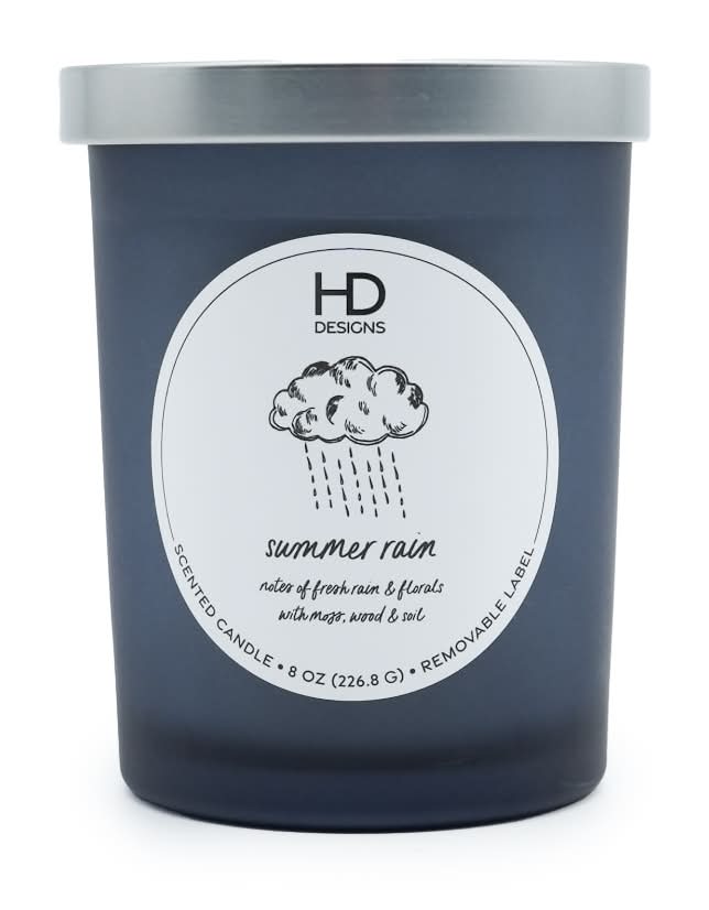 HD Designs Frosted Jar Candle, Summer Rain, (8 oz)