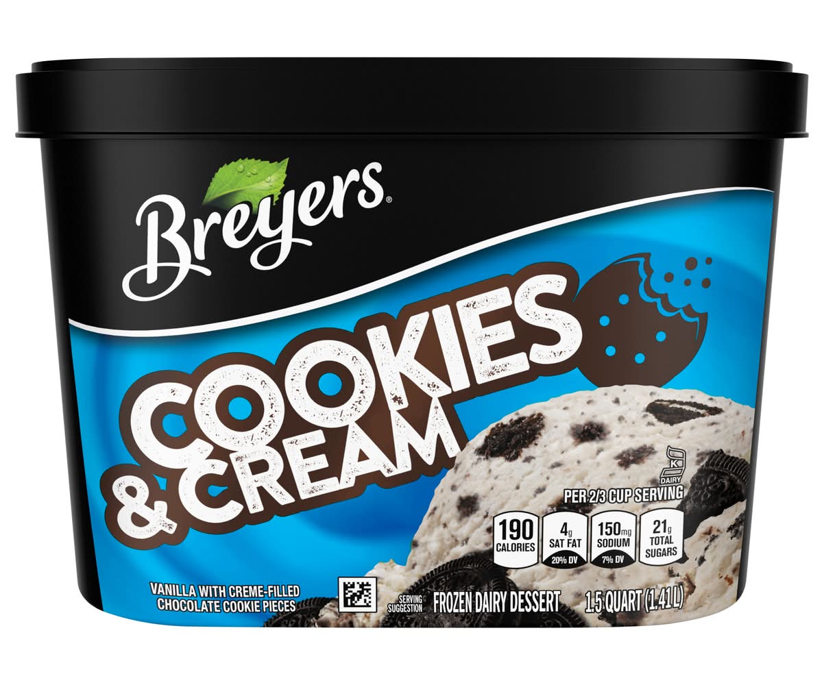Breyers Frozen Dairy Dessert, Cookies & Cream (1.5 qt)