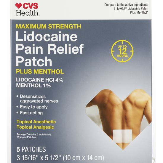 CVS Health Maximum Strength Lidocaine Pain Relief Plus Menthol Patch, MEDIUM, 5 CT