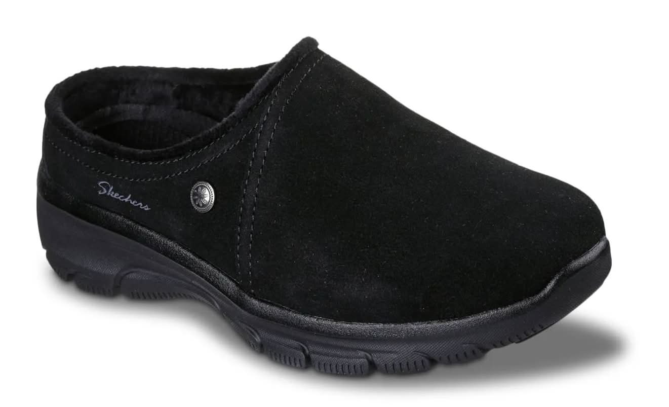 Skechers Relaxed Fit Easy Going Lovely Latte Clog (Black Suede Wide - 7.5)