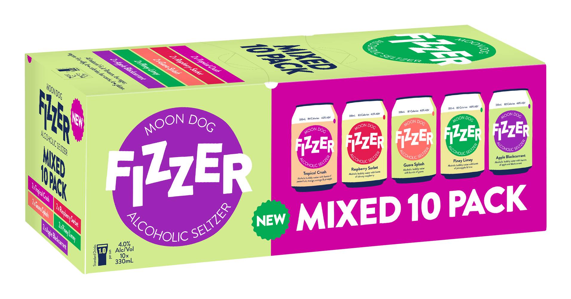 Moon Dog Craft Brewery Fizzer Alcoholic Seltzer Mixed pack, Assorted (10 x 330mL)