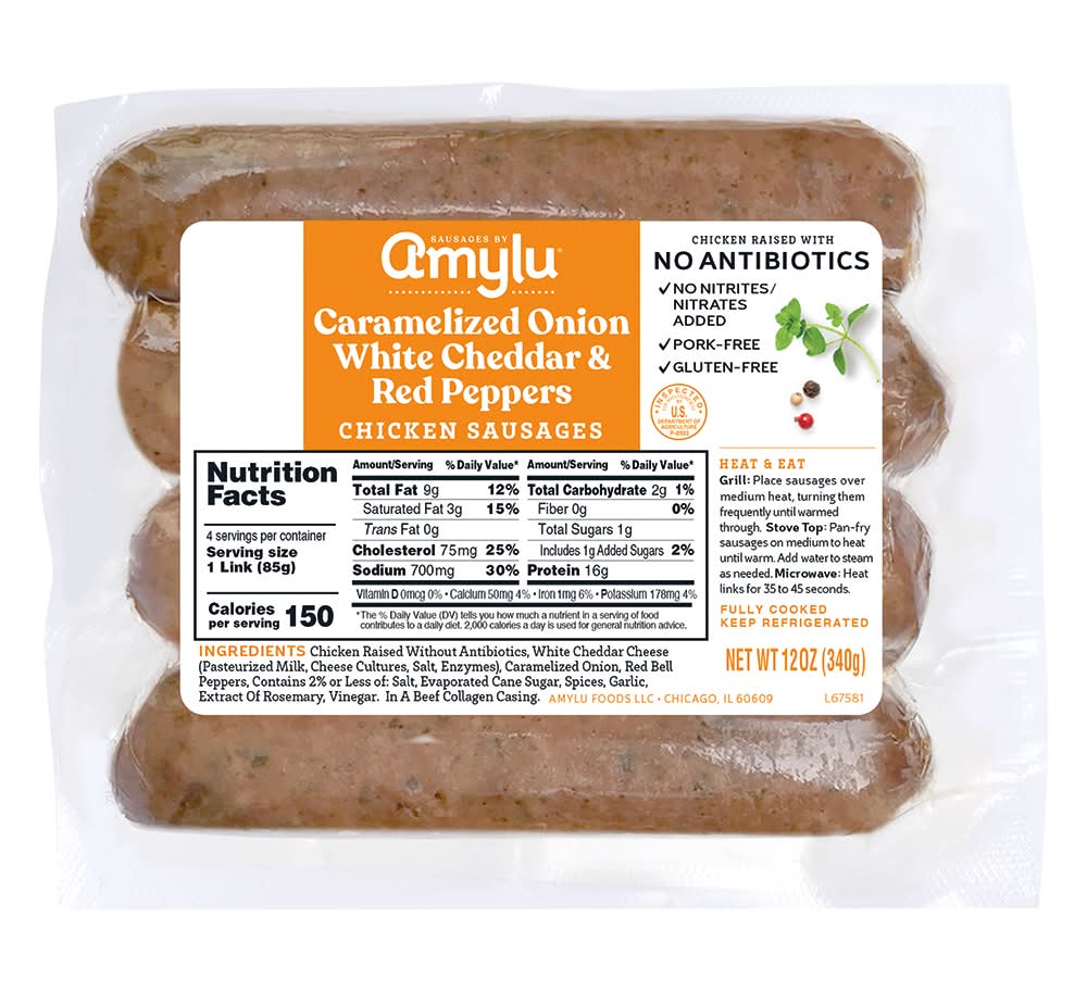 Amylu Foods Carmalized Onion & White Cheddar Chicken Sausage