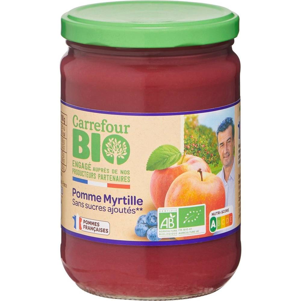 Carrefour Bio - Compote pomme myrtille san sucres ajoutés