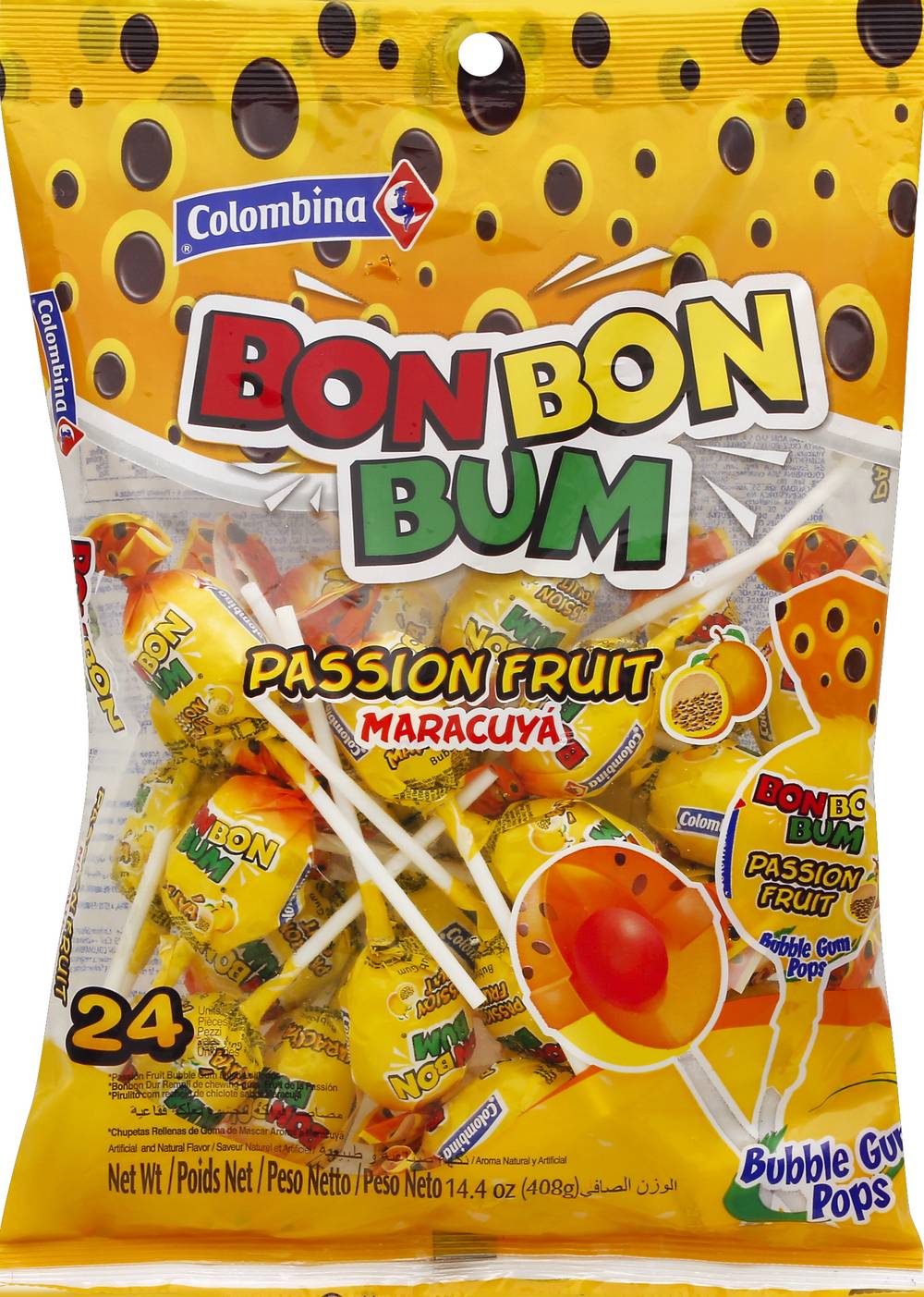 Bon Bon Bum Bubble Gum Pops, Passion Fruit Maracuya (24 x 0.6 oz)