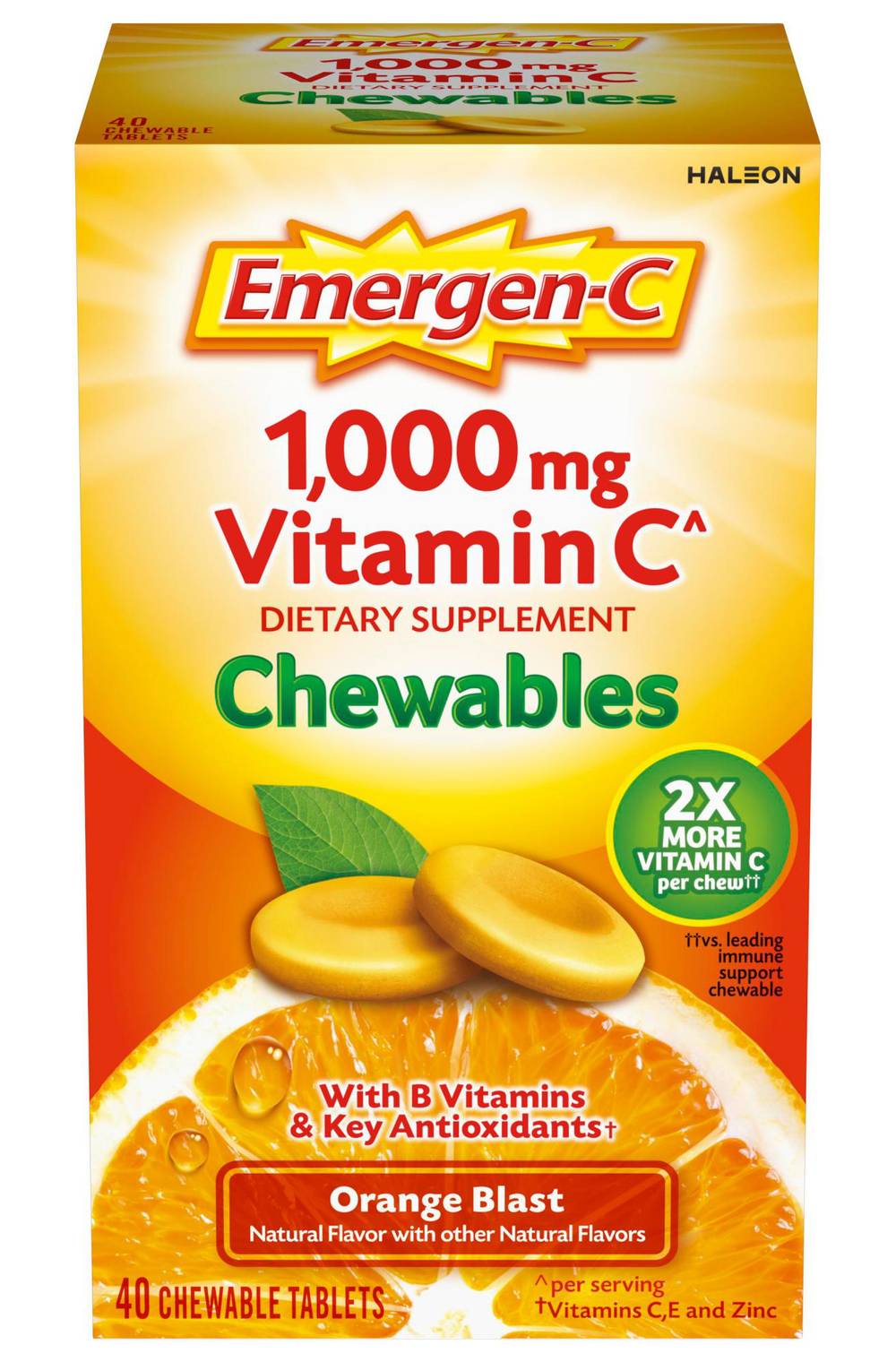 Emergen-C Chewable Vitamin C 1000 mg Orange Blast Flavor Tablets (6.6 oz)