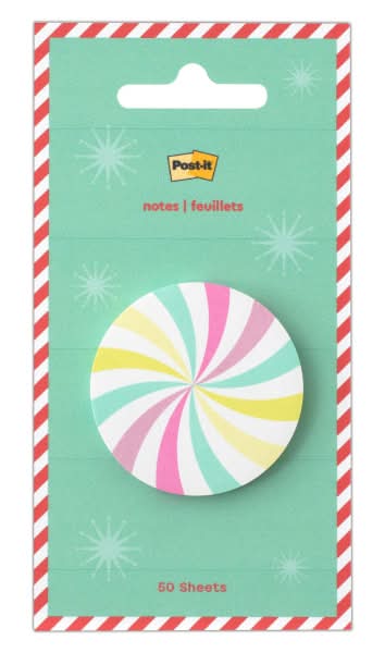 Post-It® Jingle Sticky Notes, Candy Design, 1.8" x 1.8", 1 Candy Shaped Christmas Themed Cute Sticky Note Pad, 50 Sheets/Pad
