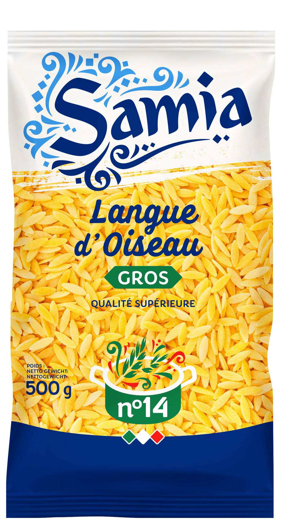 Samia - Pâtes risone langue d'oiseau, N 14 (500g)