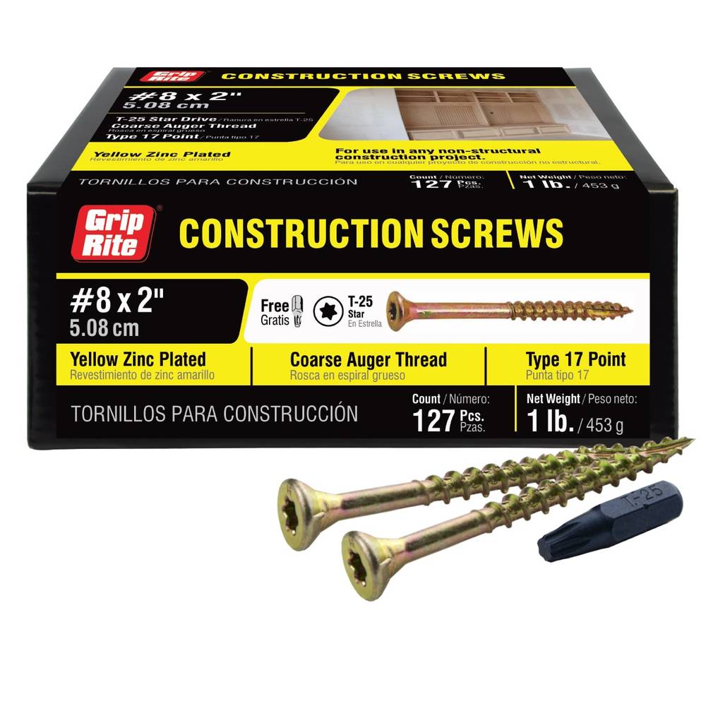 Grip-Rite #8 x 2-in Yellow Zinc Interior Wood Screws (127-Per Box) | 2GCS1