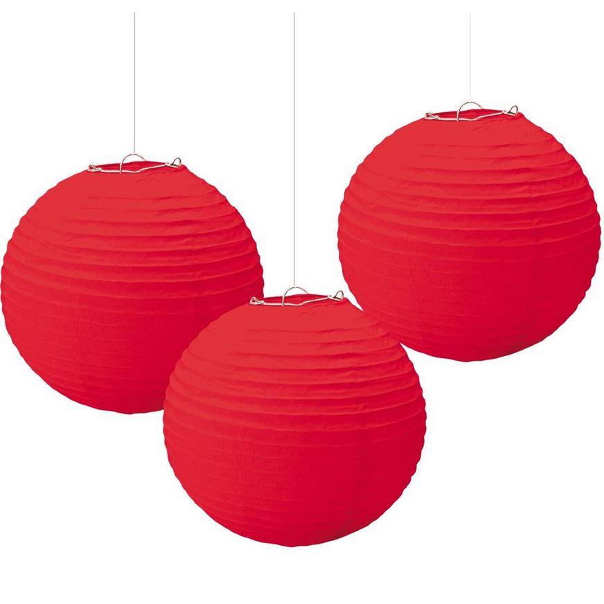 Party City Paper Lanterns, 9 1/2in, Red (3 ct)