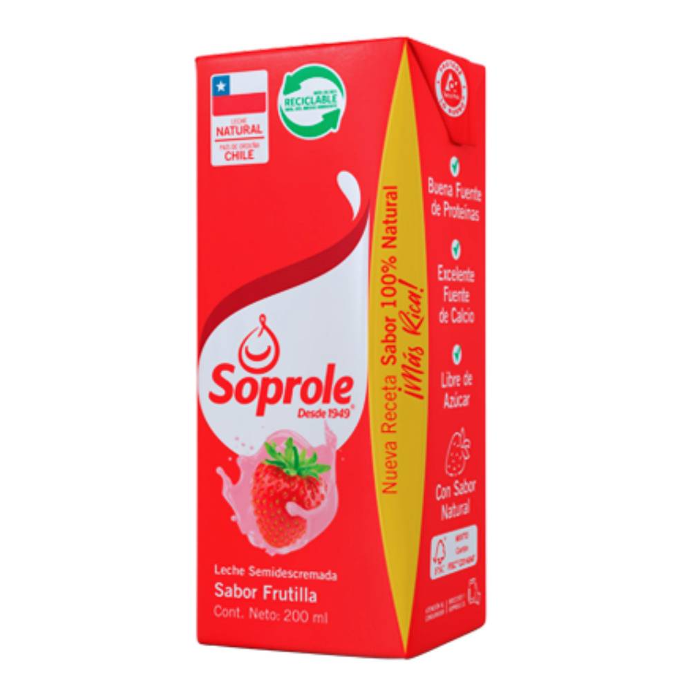 Soprole leche semidescremada sabor frutilla (200 ml)
