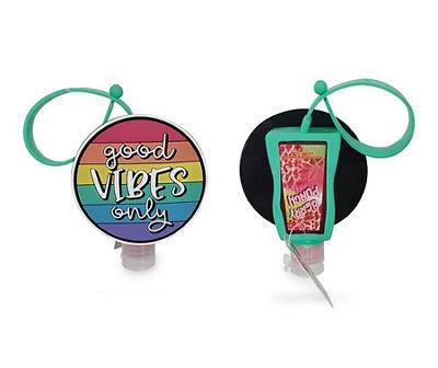 "Good Vibes Only" Berry Punch Antibacterial Hand Sanitizer & Striped Rainbow Holder