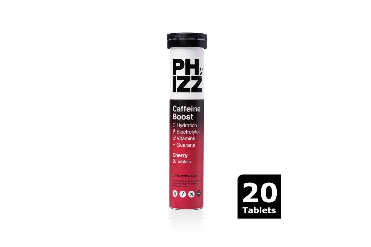 Phizz Cherry + Caffeine Boost 3-in-1 Hydration, Electrolytes and Vitamins Effervescent Tablets - 20 Tablets